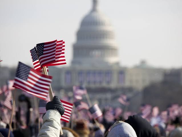American flag at a campaign rally
